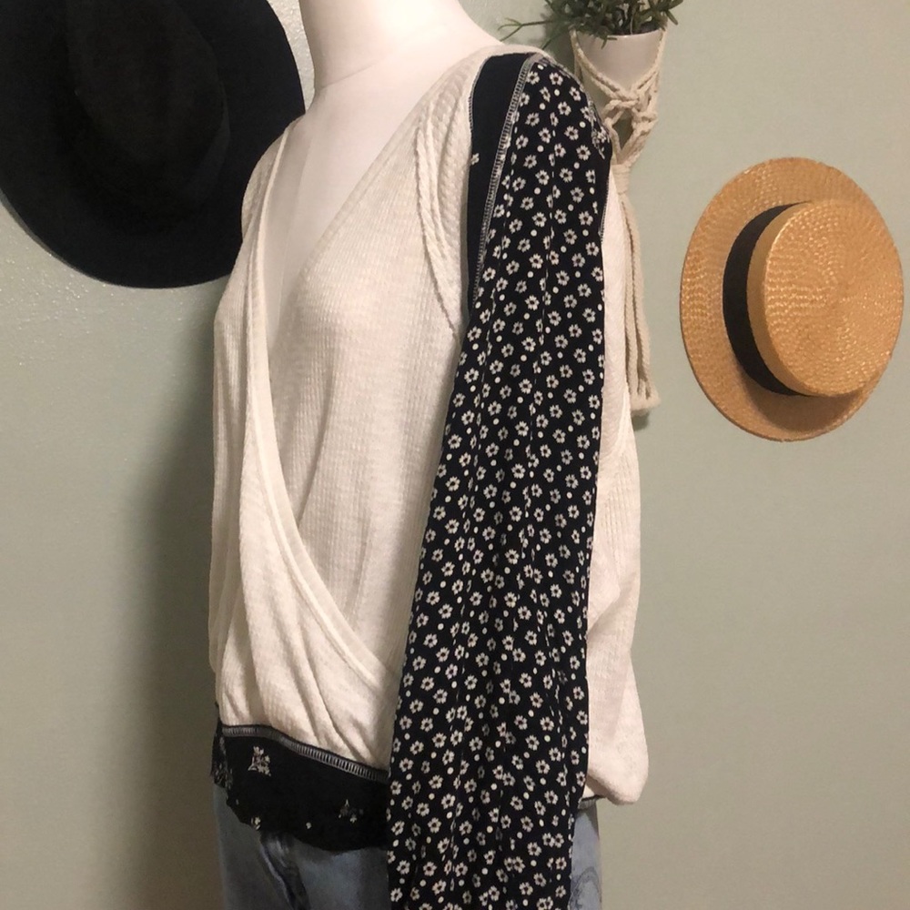 Free People Black and White Surplice Blouse Size L
